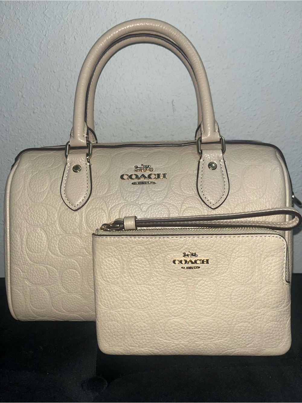 Coach Medium Embossed Rowan and Wristlet Set - Oat